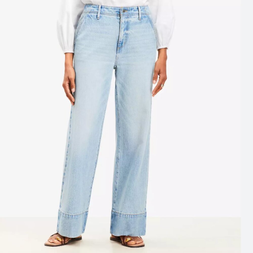 LOFT‎ Womens Wide-Leg High Rise Curvy Jeans - Light Blue Size 33/16 NEW